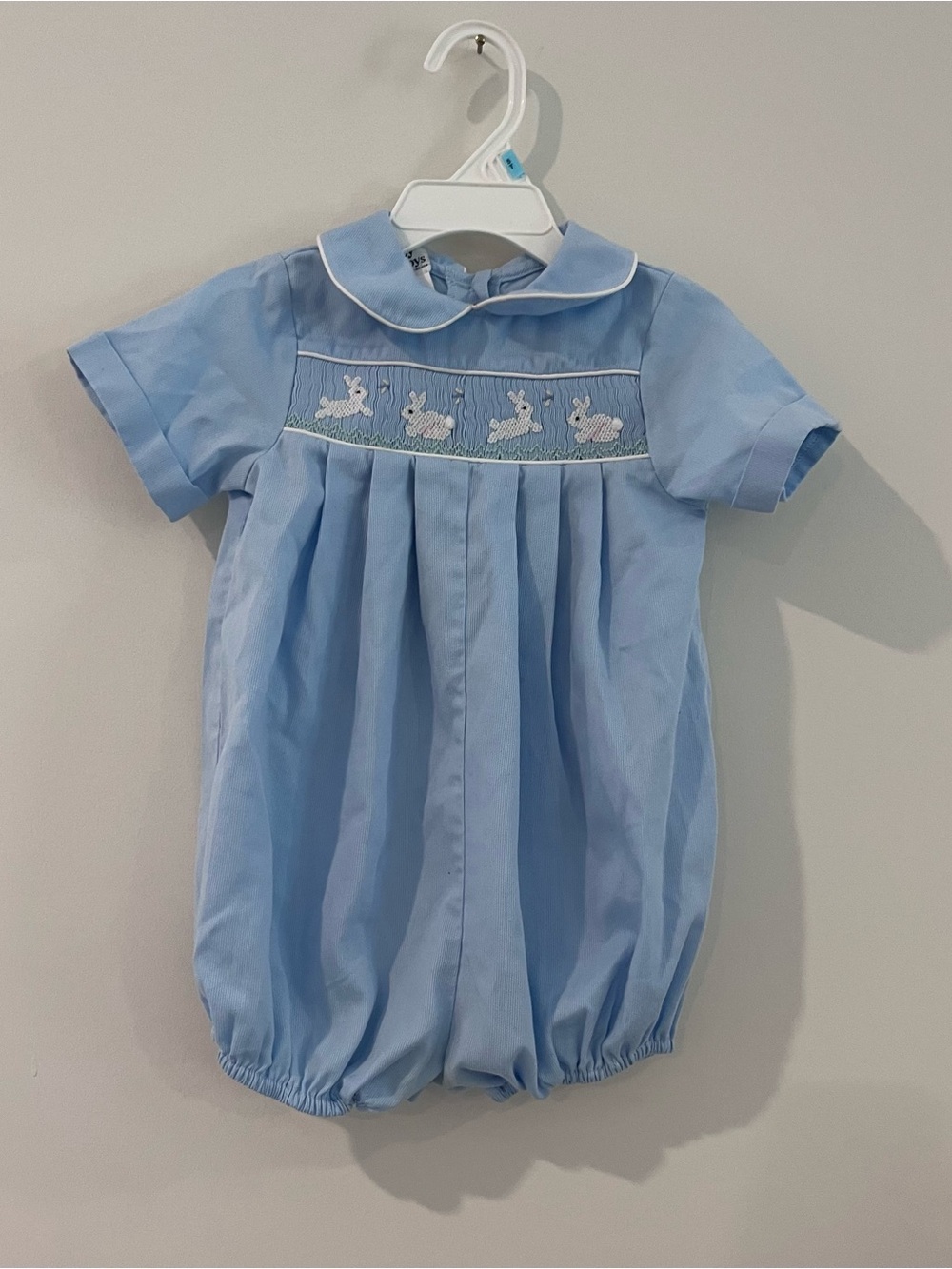 The Bailey Boys Baby Boy Light Blue Collared Bubble Smocked Bunnies Easter 24m